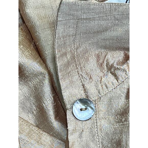 Emmelle NYC Silk Shantung Long Jacket Topper Beige Metallic Sheen Size 1 - Picture 9 of 10